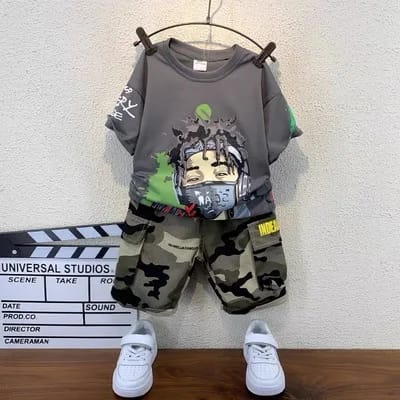 New summer casual Boys 2 Pieces Clothing Set short sleeves cartoon printed shirt + camouflage shorts clothing set for kids S4514944 New summer casual Boys 2 Pieces Clothing Set short sleeves cartoon printed shirt + camouflage shorts clothing set for kids S4514944