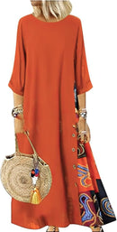 Women's Dress 3/4 Sleeve  Floral Print O-Neck Button Plus AS-2123 - TUZZUT Qatar Online Shopping