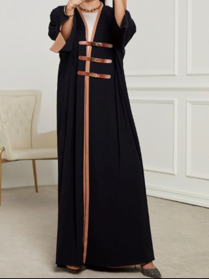 Leather Buckle Open Kimono Abaya Women Long Sleeve Dress 503498 Leather Buckle Open Kimono Abaya Women Long Sleeve Dress 503498