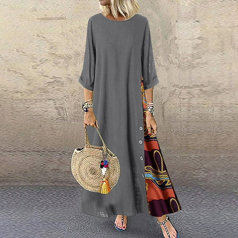 Women's Fashion Print Round Neck Long Dress B-160038 Women's Fashion Print Round Neck Long Dress B-160038