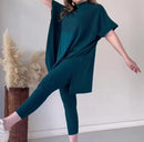 Women's Sweaters 2 Piece Set Short Sleeve Split Sweaters Loose Elastic Waist Pants   B197683 - TUZZUT Qatar Online Shopping