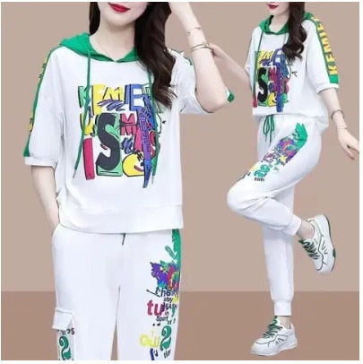 Women's 2 Pcs Short Sleeve Graffiti T-shirt Sets 583100 M Women's 2 Pcs Short Sleeve Graffiti T-shirt Sets 583100 M
