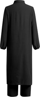 Women Muslim Abaya Dress Long Sleeve Button Loose Top Pants 2 Pcs   S3980029 - TUZZUT Qatar Online Shopping