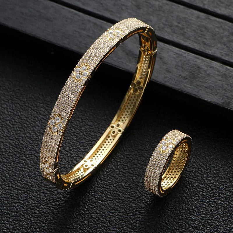 Flower Micro Zircon Stone Bracelet Ring Set DN2101 - TUZZUT Qatar Online Shopping