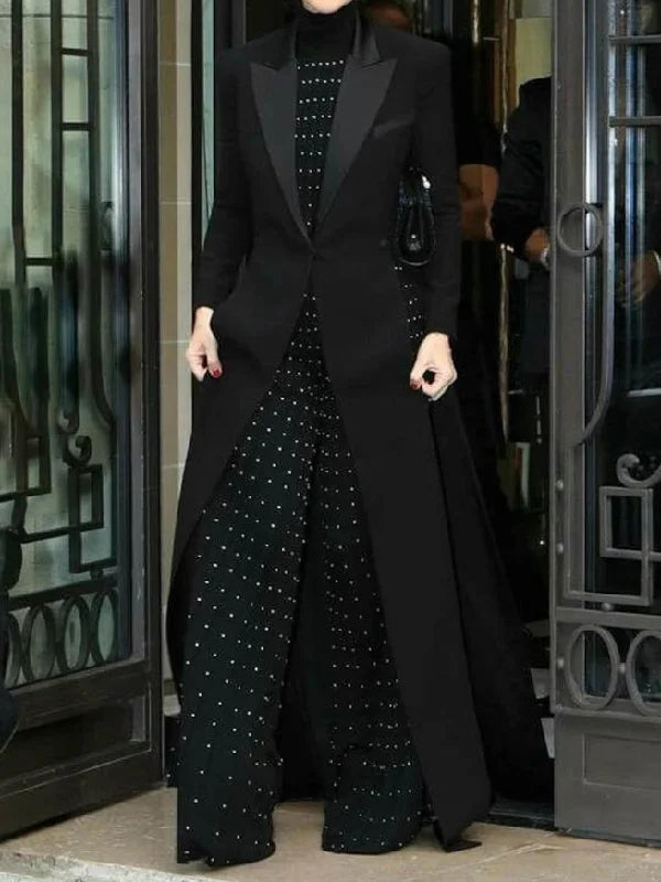 Long Sleeves Split-Joint Split-Side Notched Collar Outerwear 125716 Long Sleeves Split-Joint Split-Side Notched Collar Outerwear 125716