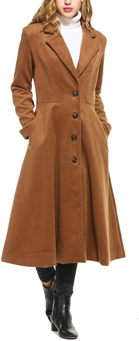 Women Long Trench Coat Single Breasted Casual Swing Coat Overcoat Wool Pea Coat B135557 Women Long Trench Coat Single Breasted Casual Swing Coat Overcoat Wool Pea Coat B135557