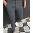 Summer Men's Slim Casual Pants Button Zipper Placket Plaid Print Solid Color Fashion Pencil Pants Business Work Casual Youth L S2701624 - Tuzzut.com Qatar Online Shopping
