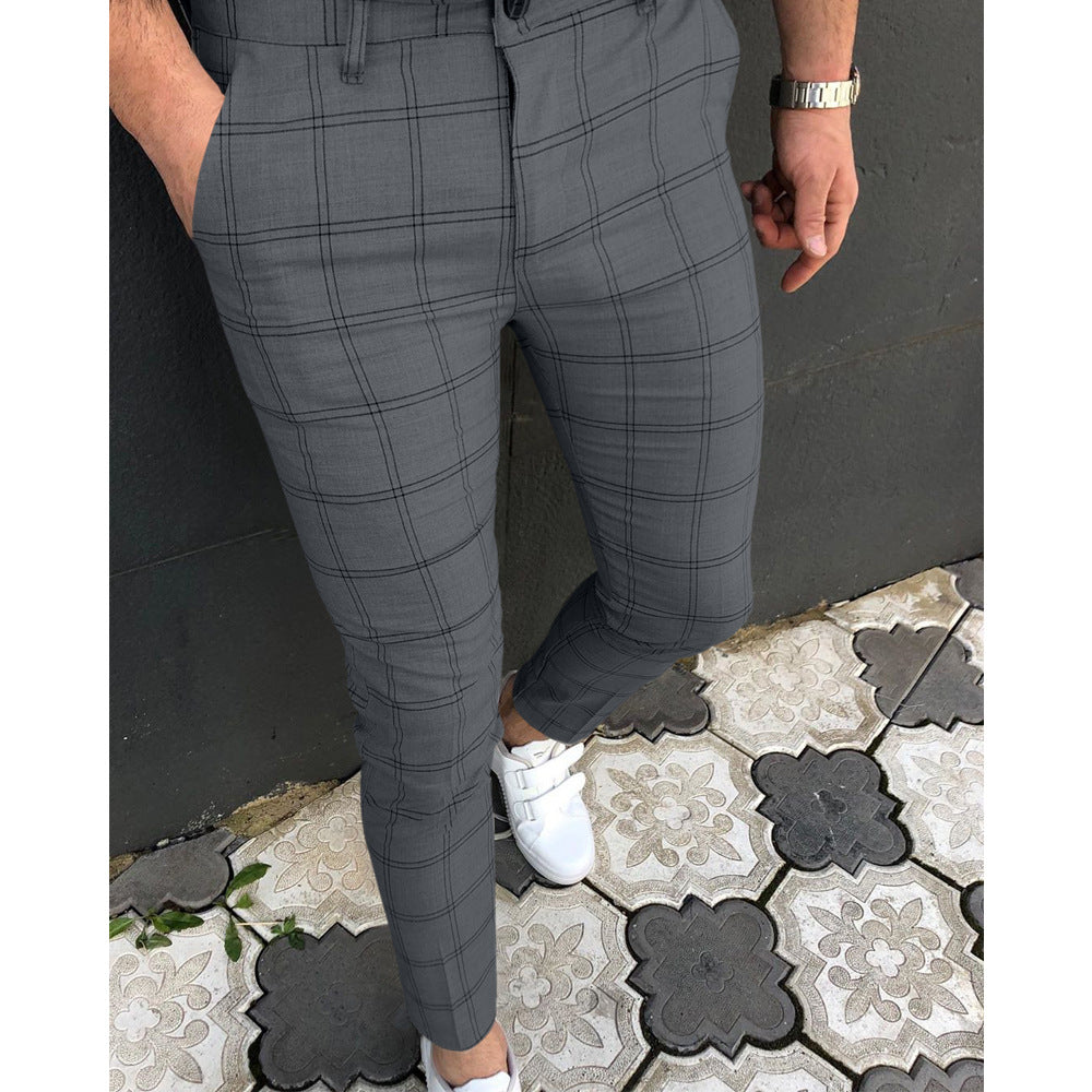 Summer Men's Slim Casual Pants Button Zipper Placket Plaid Print Solid Color Fashion Pencil Pants Business Work Casual Youth L S2701624 Summer Men's Slim Casual Pants Button Zipper Placket Plaid Print Solid Color Fashion Pencil Pants Business Work Casual Youth L S2701624