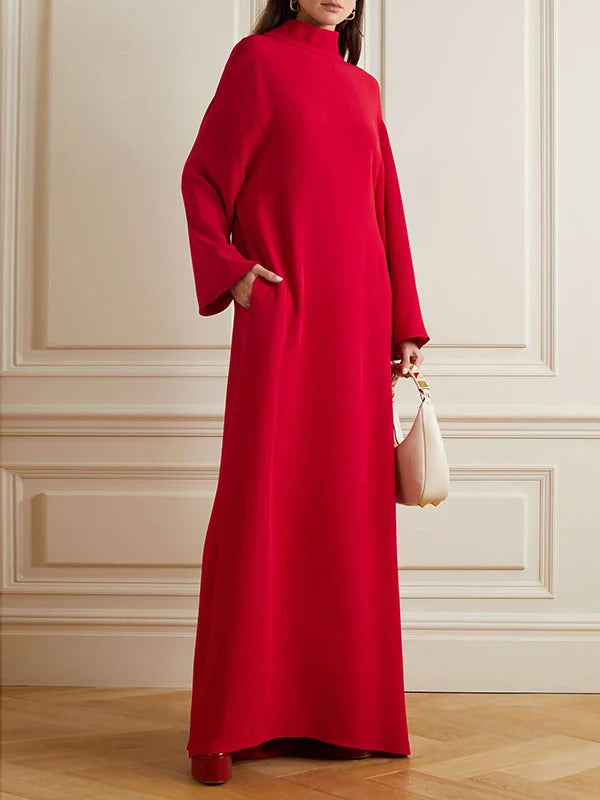 Long Sleeves Hollow Pockets Solid Color High-Neck Evening Dresses 126766 Long Sleeves Hollow Pockets Solid Color High-Neck Evening Dresses 126766