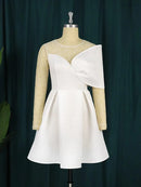 Party Dresses Women White Lace See Through Long Sleeve Tunics Swing Knee Dress African Ladies Birthday Occasion Event Gowns   S664130 - TUZZUT Qatar Online Shopping