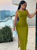 Women's Long Knitted Sleeveless O-Neck Party Fashion Dress  560767 - TUZZUT Qatar Online Shopping