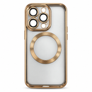 IP 14 PRO Transparent Magnetic Case with Camera Protection  Gold MF 1978