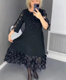 Women Long Black O-neck Perspective Dot Loose Dresses   3076097 - TUZZUT Qatar Online Shopping