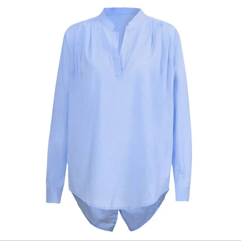 Women Shirts Blouses Fashion Solid Color Long Sleeve Pleated 3XL S4609220 - Tuzzut.com Qatar Online Shopping