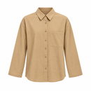 Camel Beige Long-Sleeve Button-Up Shirt with Chest Pocket MC-A41
