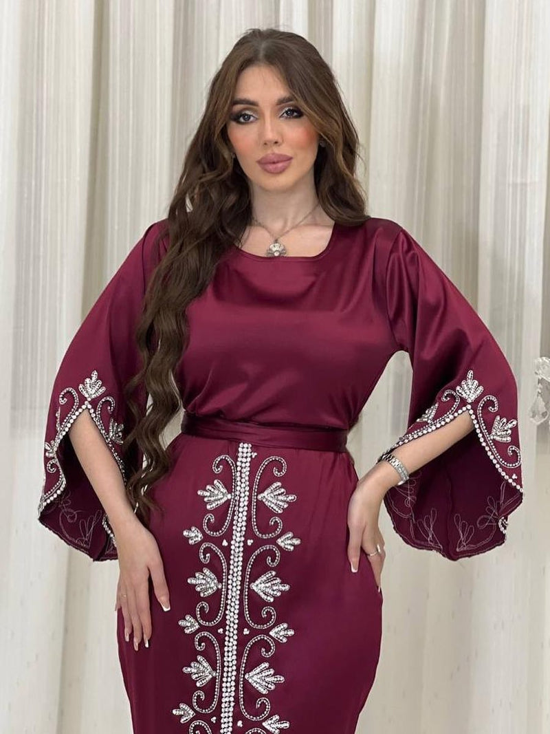 Women's Long Sleeve Geometry Beads/Pearls/Rice Beads Modest Fashion Dress 445355