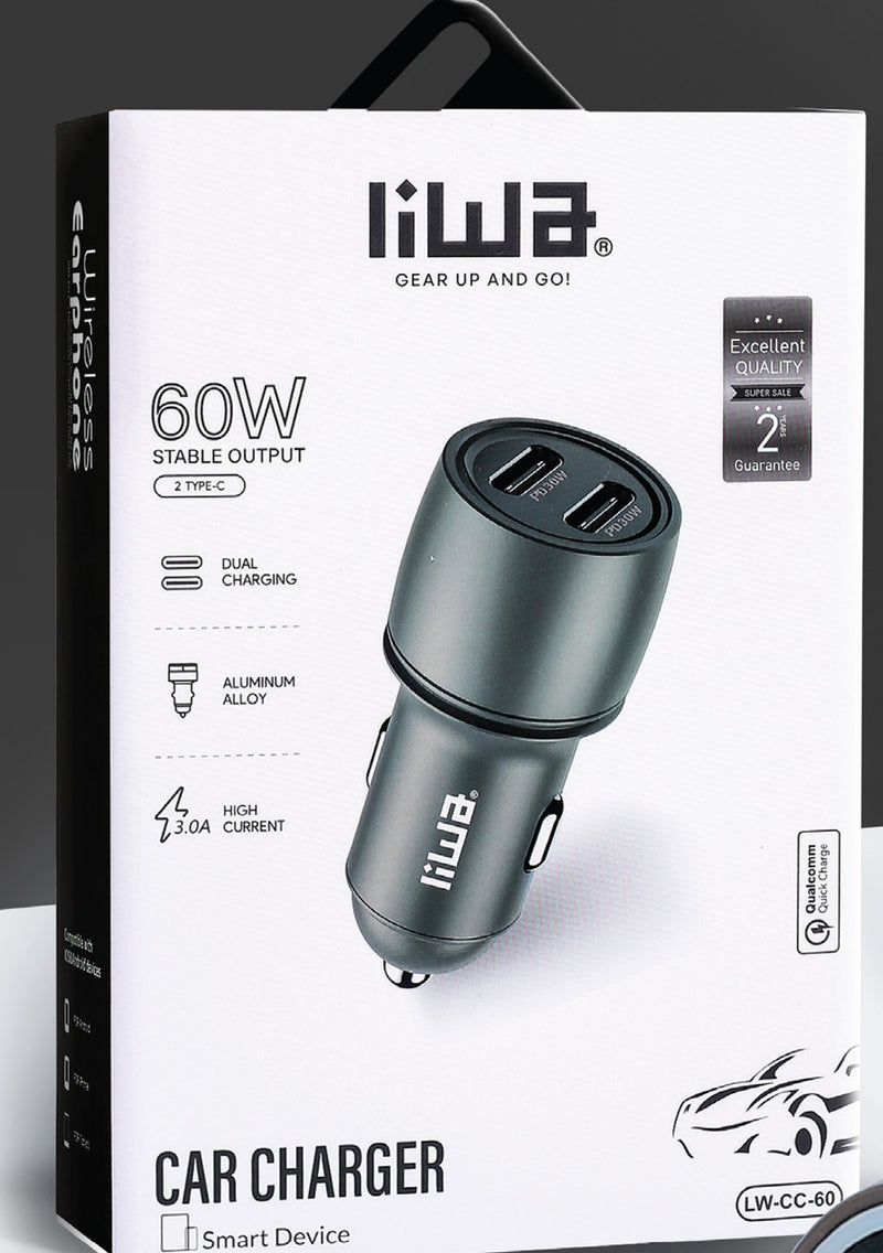 Liwa Car Adapter 60W C+C / LW-CC-60 - TUZZUT Qatar Online Shopping