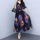 New Women's V-neck Large Size Dress High Waist Short Sleeve Slim Waist Summer Clothing Fashion   438551 - TUZZUT Qatar Online Shopping