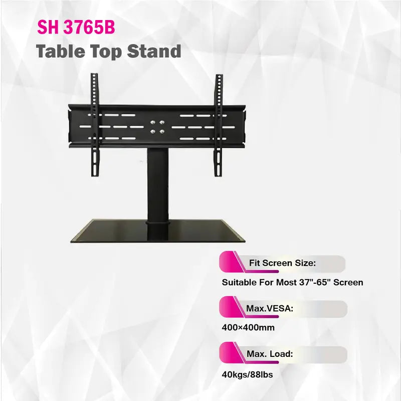 Universal Tabletop TV Stand With Glass Base - SH 3765B (Fits Most 37″-65″ Screen, Weight Capacity 40kg) - TUZZUT Qatar Online Shopping
