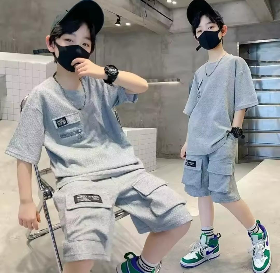 Kids Casual Black T-shirt + Pocket Short Pant Set 1659209 Kids Casual Black T-shirt + Pocket Short Pant Set 1659209