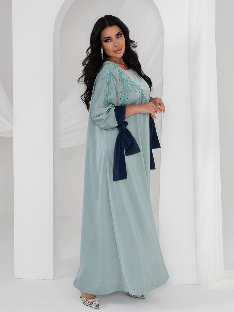 Women's Long Sleeve Geometry Rhinestones/Gems/Crystals Modest Fashion Dress L 512705