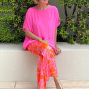 ZANZEA Casual Streetwear Women 2 Piece Set Elegant O-neck Short Sleeved Top With Print Long Pants Suit New Loose Homewear Outfit 4XL S4541872 - Tuzzut.com Qatar Online Shopping