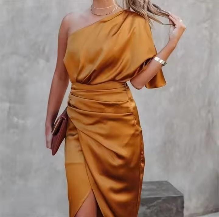 Women One Shoulder Sleeve Long Dress B44840 Women One Shoulder Sleeve Long Dress B44840
