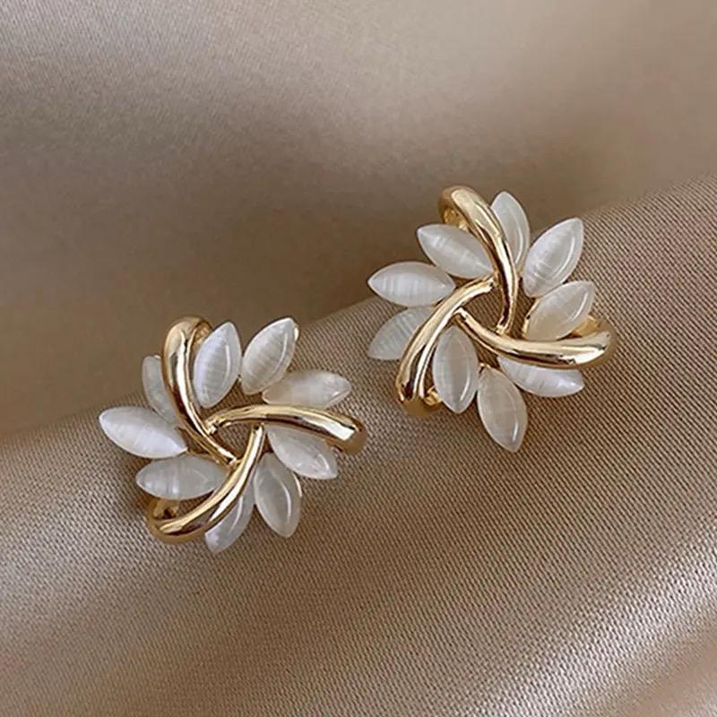Classic Opal Flower Leave Stud Earrings -S4837367 - Tuzzut.com Qatar Online Shopping