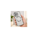 IP 14PRO Transparent Magnetic  Case with Silver Ring & Camera Protection MF 1993