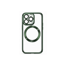 IP 14PRO Transparent Magnetic Phone Case with Metallic Green Frame & Camera Protection MF 1995