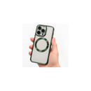 IP 14PRO Transparent Magnetic Phone Case with Metallic Green Frame & Camera Protection MF 1995