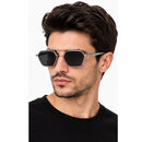 Unisex Silver Geometric Double-Bridge Sunglasses with Black Lenses  MF 1948