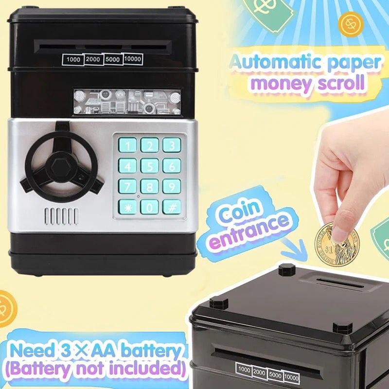 1 Set Black ABS Piggy Bank Cash Coin Can ATM Bank Coin Money Bank