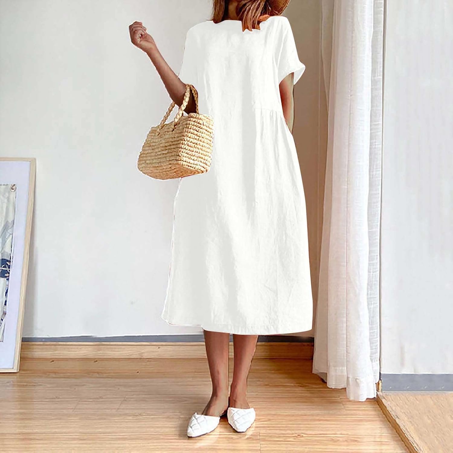 Women Short Sleeve Casual Midi Dress B214030 Women Short Sleeve Casual Midi Dress B214030