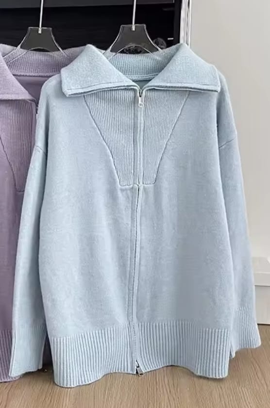 Zip up Cardigan Wide Leg Pants 2 piece Knit Set KS706 - TUZZUT Qatar Online Shopping