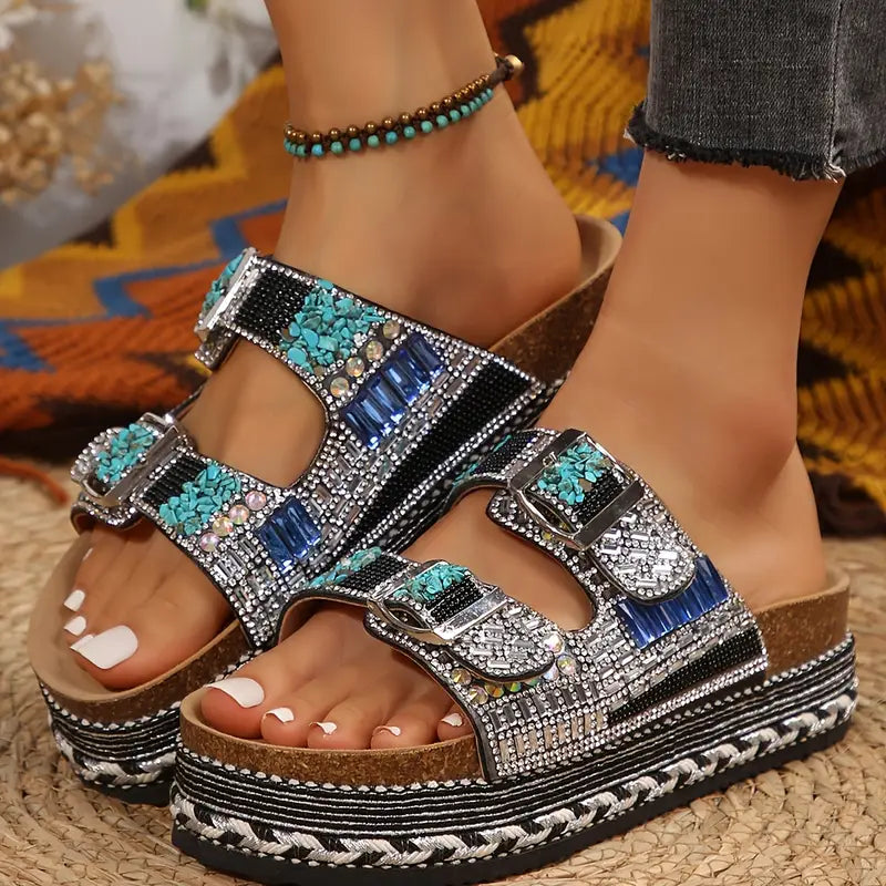 Women's Beaded Platform Slide Sandals PS102 - TUZZUT Qatar Online Shopping