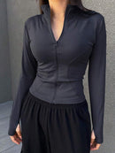 DAZY Women's Solid Color Stand Collar Zipper Sports Jacket 467760 - TUZZUT Qatar Online Shopping