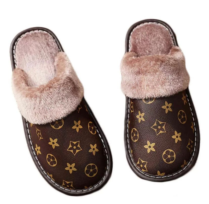 Fashion Leather Slippers Printed Plush Cotton Slipper 094857 (40)