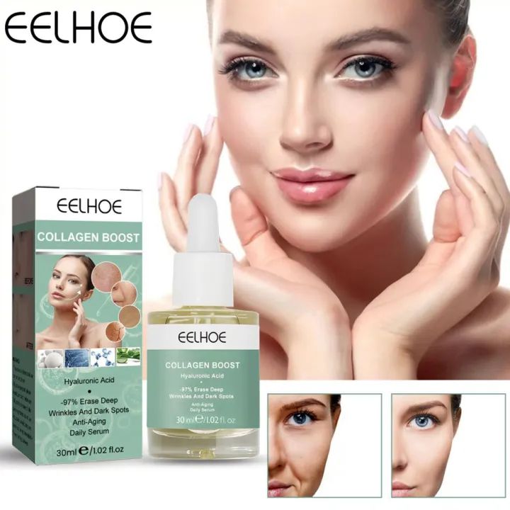 Eelhoe Advanced Collagen Boost Face Serum Lifting Firming Fade Fine Lines Wrinkle Anti-aging Facial Essence Brightening Skin Tone Whitening Moisturizing Face Nourishing Skin Care Booster Seru