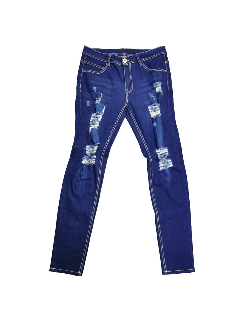Men's Casual Jeans Solid Color Ripped Holes Frayed Gradient Washed Trousers S3350331 Men's Casual Jeans Solid Color Ripped Holes Frayed Gradient Washed Trousers S3350331