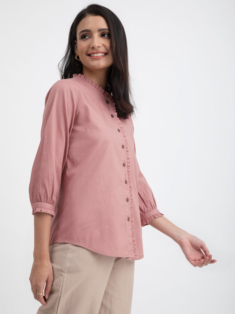 Solid Linen Blend Collared Top S3461237 Solid Linen Blend Collared Top S3461237
