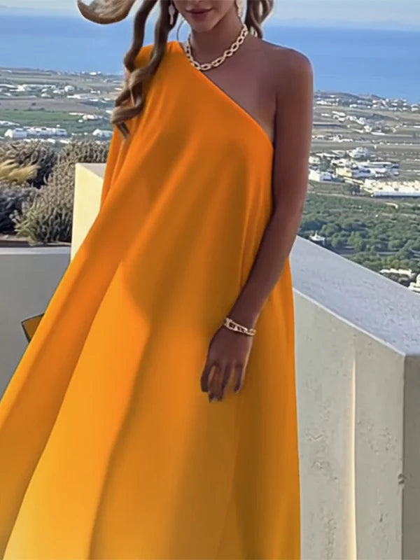Loose Gradient Split-Joint One-Shoulder Maxi Dresses 161954 Loose Gradient Split-Joint One-Shoulder Maxi Dresses 161954