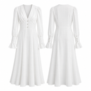 White V-Neck Button-Detail Maxi Dress with Ruffle Cuffs MC-A33