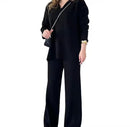 Women's Wide Leg Pajama Set, Wide Leg Pants, Long Sleeve Top, Pants, V-Neck   S5055531 - TUZZUT Qatar Online Shopping