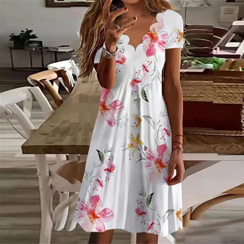 Simple Summer Dresses Womens Casual Floral Short Sleeve V Neck