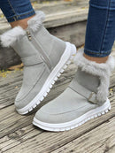Fashionable Women's Boots, Winter New Korean Style Short Booties With Thickened Plush Lining, Flat Bottom Warm Shoes For Women  B185597 - TUZZUT Qatar Online Shopping