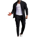 Autumn Men Stand Collar Two Piece Men’s Suit Black 169407 - TUZZUT Qatar Online Shopping