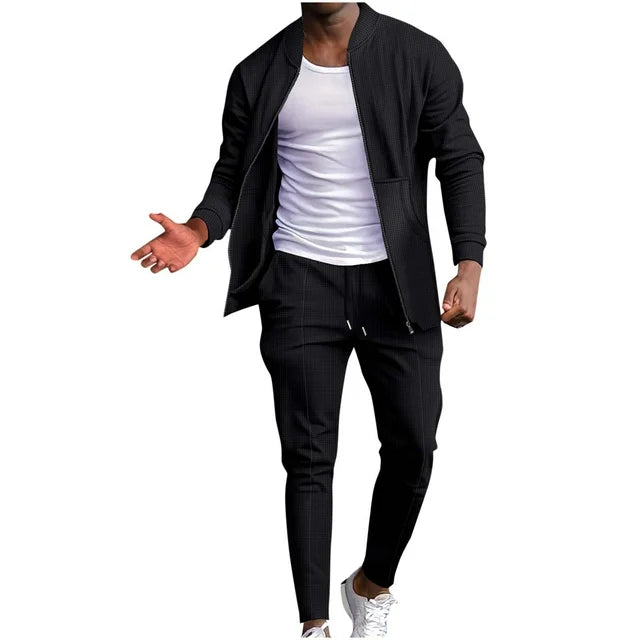 Autumn Men Stand Collar Two Piece Men’s Suit Black 169407 - TUZZUT Qatar Online Shopping