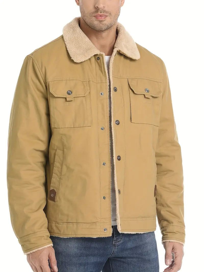 Mens Cotton Cargo Jacket Winter Warm Lining Casual Warm Coat 22104