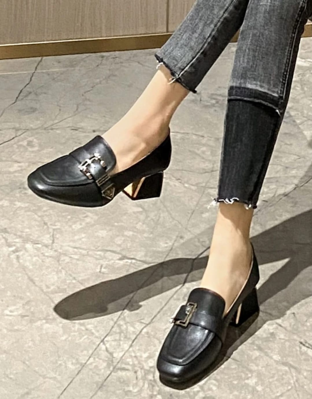 Buckle Decor Square Toe Chunky Heeled Loafers 6776 Buckle Decor Square Toe Chunky Heeled Loafers 6776